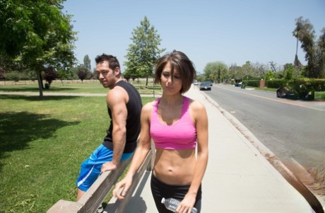 Sweet teen with fakes Jenni Lee strips and rides a hot rod on a bed